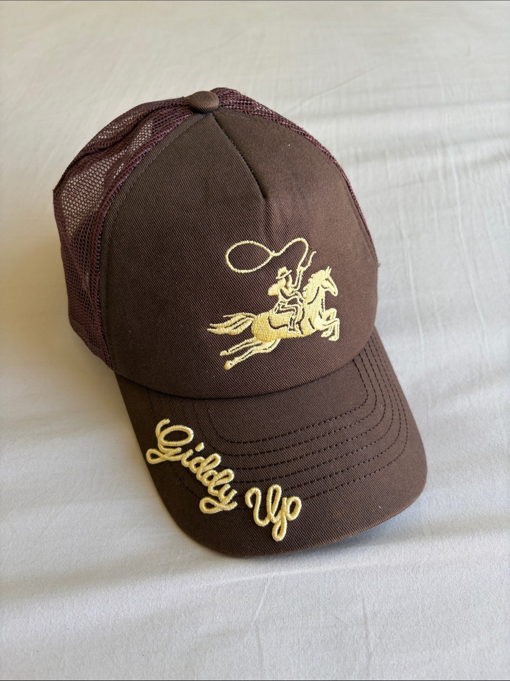 Free People Brown "Giddy Up" Trucker Hat